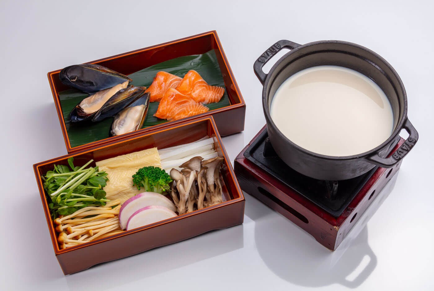 Japanese hot pot with seasonal fish and vegetables