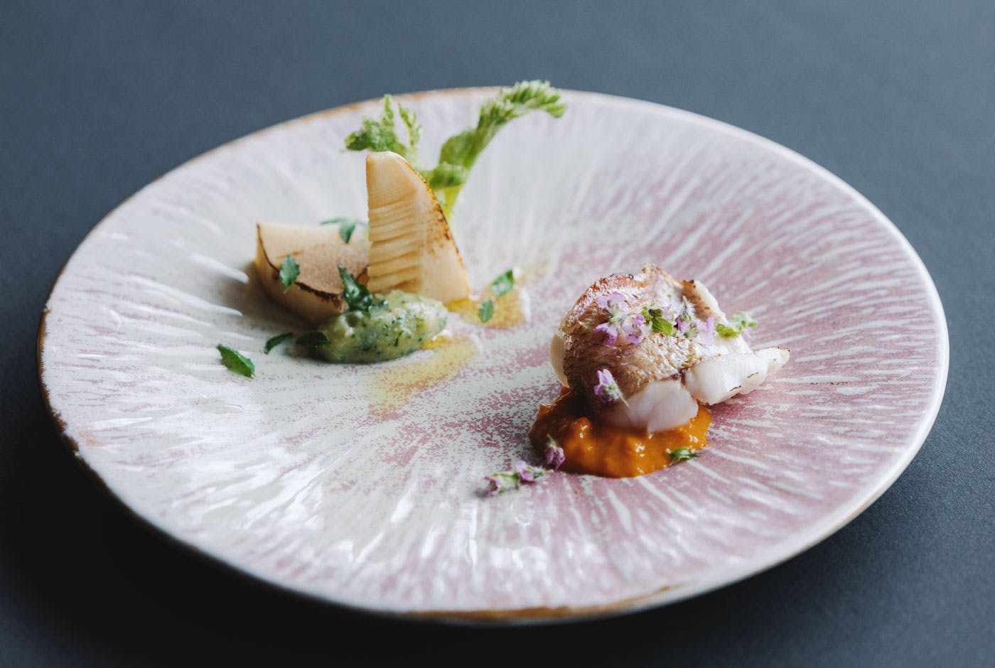 Grilled crimson sea bream with sea urchin sauce