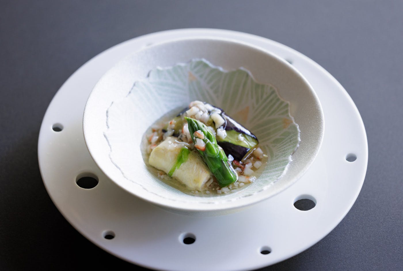 Simmered local eggplant and Nikko tofu skin